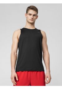 4f - Tank top treningowy regular szybkoschnący męski. Kolor: czarny. Materiał: dzianina, materiał #1