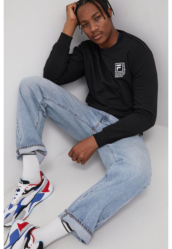 Fila Bluza męska kolor czarny z aplikacją. Kolor: czarny. Materiał: bawełna. Wzór: aplikacja