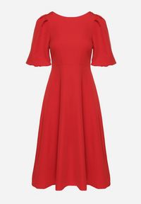 Born2be - Czerwona Sukienka o Rozkloszowanym Kroju z Bufiastymi Rękawami Melisseia. Kolor: czerwony. Styl: klasyczny #4