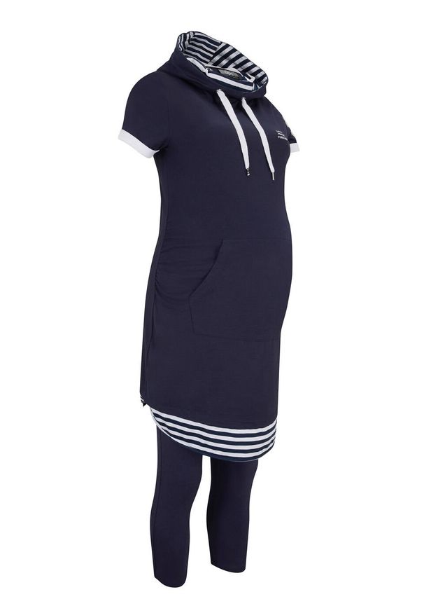 Sukienka ciążowa + legginsy ciążowe (2 części) bonprix ciemnoniebiesko-biały. Kolekcja: moda ciążowa. Kolor: niebieski