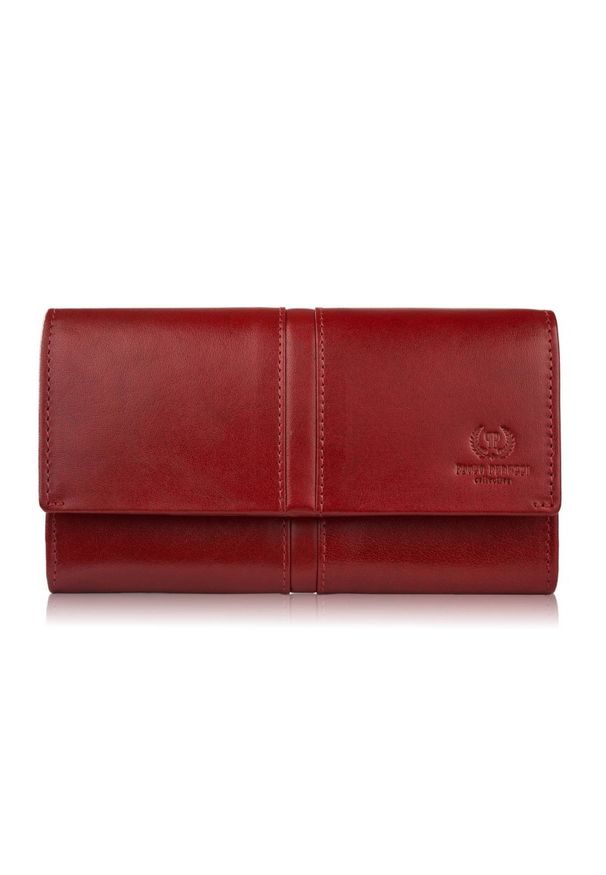 PAOLO PERUZZI - Czerwony portfel damski skórzany duży z ochroną RFID Paolo Peruzzi AL-06-RD. Kolor: czerwony. Materiał: skóra