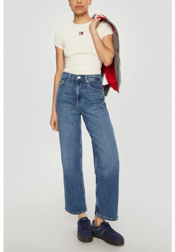 Tommy Jeans - TOMMY JEANS Beżowy damski t-shirt, Rozmiar S. Kolor: beżowy