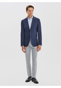 Pako Lorente - PAKO LORENTE - Granatowa marynarka w prążek z lnem. Kolor: niebieski. Materiał: len. Wzór: prążki. Sezon: jesień #2