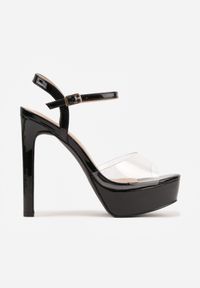 Renee - Czarne Lakierowane Sandały na Platformie i Szpilce z Przezroczystą Cholewką Elinryn. Zapięcie: sprzączka. Kolor: czarny. Materiał: lakier. Obcas: na platformie #2