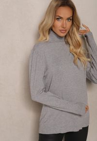 Renee - Szary Klasyczny Golf z Bawełną Gemiella. Okazja: na spotkanie biznesowe, na co dzień. Typ kołnierza: golf. Kolekcja: plus size. Kolor: szary. Długość: długie. Wzór: aplikacja. Materiał: bawełna. Długość rękawa: długi rękaw. Styl: klasyczny