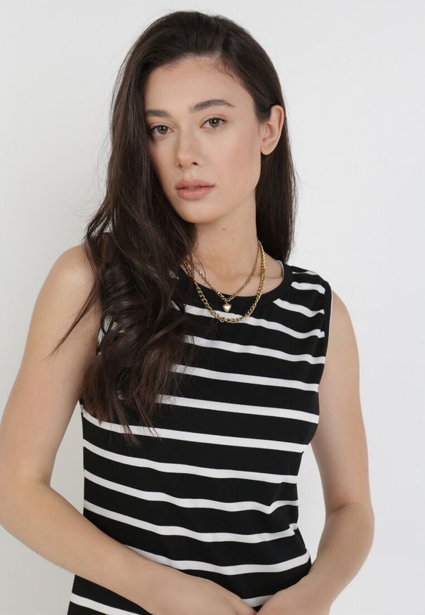 Born2be - Czarna Sukienka Selestenis. Okazja: na co dzień. Kolor: czarny. Materiał: materiał, bawełna. Długość rękawa: bez rękawów. Wzór: aplikacja. Typ sukienki: proste, dopasowane. Styl: casual, klasyczny. Długość: maxi