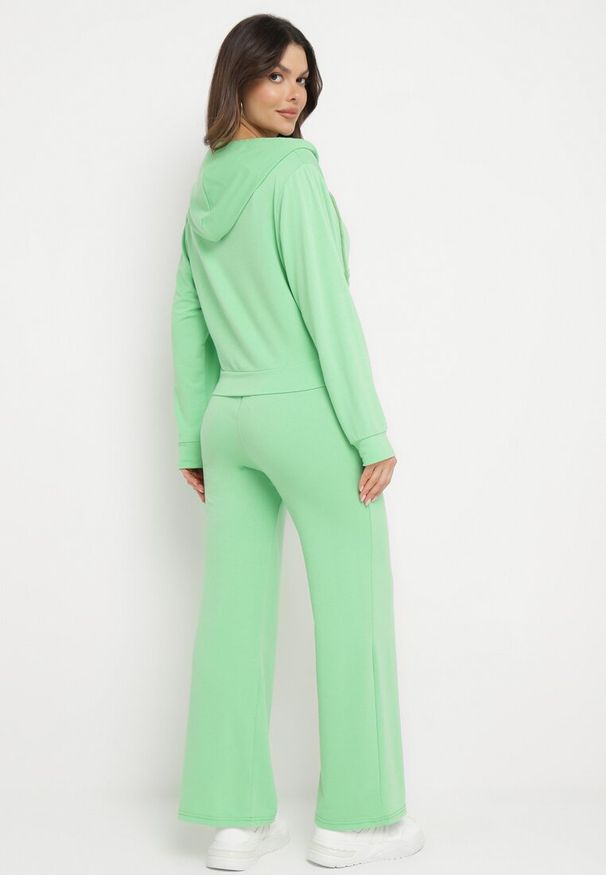 Born2be - Jasnozielony Komplet Dresowy Bluza z Kapturem Rozpinana i Szerokie Spodnie Avesmira. Kolor: zielony. Materiał: dresówka
