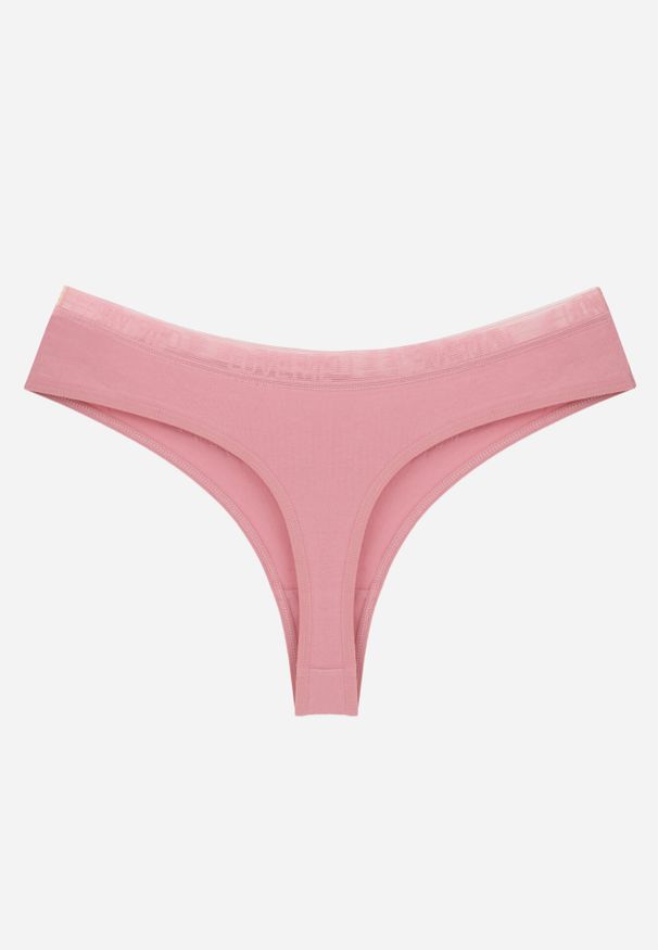 Born2be - Różowe Majtki Stringi z Bawełną Ozdobione Koronką Thelanthe. Kolor: różowy. Materiał: bawełna, koronka. Wzór: aplikacja, koronka