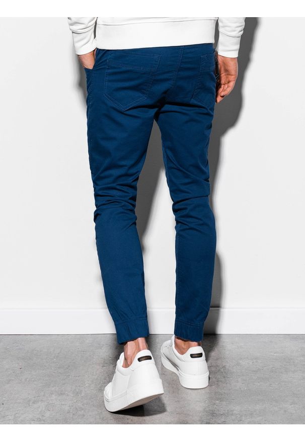Ombre Clothing - Spodnie męskie materiałowe JOGGERY z ozdobnym sznurkiem - granatowe V9 P908 - XXL. Kolor: niebieski. Materiał: materiał