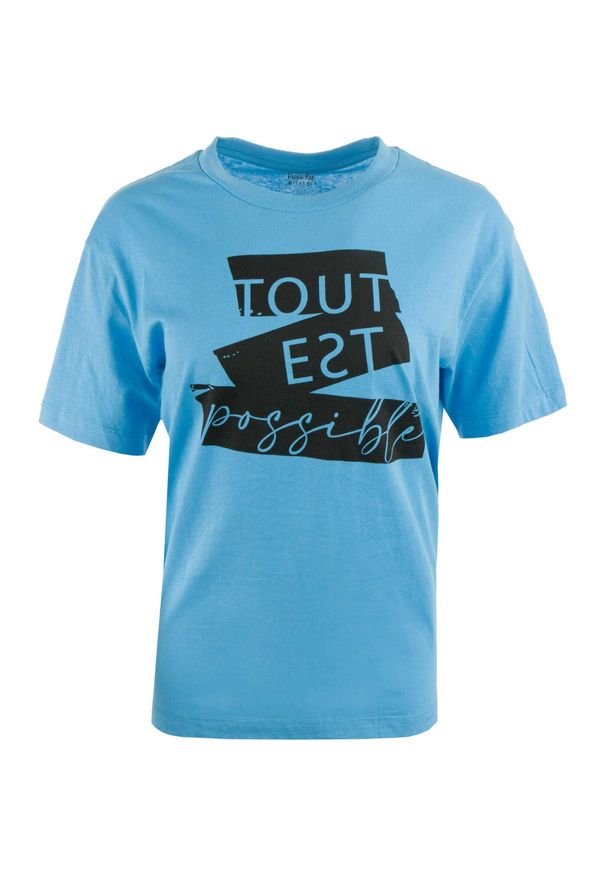 WE THE PEOPLE - Koszulka damska Minerva Ciano z bawełny organicznej. Typ kołnierza: polo. Kolor: wielokolorowy. Materiał: bawełna. Wzór: nadruk. Styl: elegancki