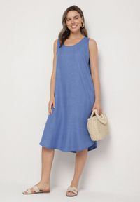 Born2be - Niebieska Rozkloszowana Klasyczna Sukienka Lunetira. Okazja: na co dzień, na spacer. Kolor: niebieski. Materiał: jeans. Typ sukienki: proste. Styl: klasyczny #3