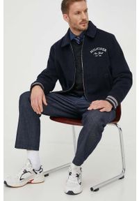 TOMMY HILFIGER - Tommy Hilfiger kurtka wełniana kolor granatowy przejściowa. Kolor: niebieski. Materiał: wełna #5