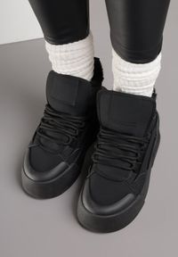 Born2be - Czarne Ocieplane Sneakersy na Grubej Podeszwie z Tłoczonym Wzorem Anweda. Okazja: na co dzień. Kolor: czarny. Materiał: jeans #3