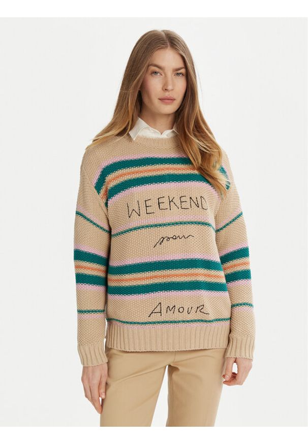 Weekend Max Mara Sweter Angus 2515361211 Beżowy Regular Fit. Kolor: beżowy. Materiał: bawełna, syntetyk