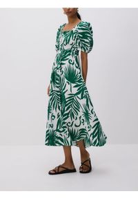 Reserved - Sukienka maxi - zielony. Kolor: zielony. Materiał: bawełna, tkanina, wiskoza. Wzór: gładki. Długość: maxi