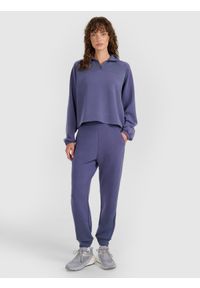 4f - 4F Spodnie dresowe joggery z modalem damskie - granatowe XL. Kolor: niebieski. Materiał: dresówka. Wzór: gładki, ze splotem. Sport: fitness #1