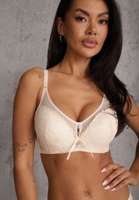 Renee - Beżowy Biustonosz Full Cup Zdobiony Koronką Raviera. Kolor: beżowy. Materiał: koronka. Wzór: aplikacja, koronka #1