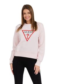 Guess - GUESS Różowa damska bluza z dużym logo Original Fleece, Rozmiar M. Kolor: różowy. Materiał: materiał, poliester, bawełna. Długość rękawa: długi rękaw. Długość: długie. Styl: klasyczny #4
