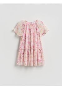 Reserved - Sukienka w kwiaty - pastelowy róż. Kolor: różowy. Materiał: tkanina. Wzór: kwiaty