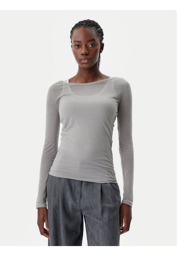 Pinko - PINKO Bluzka 104653 A2CL Szary Regular Fit. Kolor: szary. Materiał: bawełna