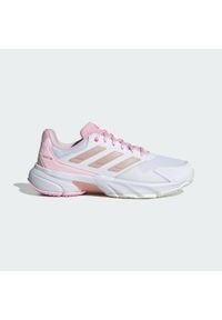 Adidas - Buty Courtjam Control 3 Tennis. Kolor: szary, biały, wielokolorowy, różowy. Materiał: materiał. Sport: turystyka piesza, tenis