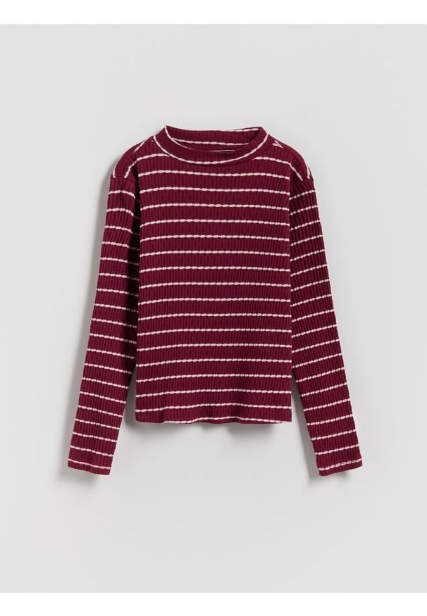 Reserved - Koszulka w paski - fioletowy. Kolor: fioletowy. Materiał: dzianina, bawełna. Wzór: paski