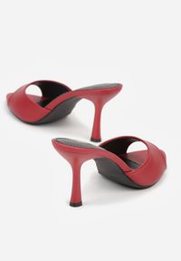 Renee - Bordowe Klapki na Szpilce ze Szpiczastym Odkrytym Noskiem Sewnila. Nosek buta: szpiczasty. Kolor: czerwony. Materiał: jeans, koronka. Obcas: na szpilce. Styl: elegancki, wizytowy #6