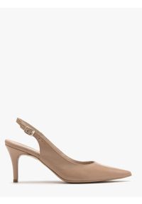Ryłko - Beżowe czółenka typu slingback OFELIA. Kolor: beżowy. Materiał: skóra. Obcas: na obcasie. Styl: street. Wysokość obcasa: średni