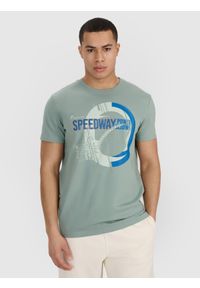4f - 4F T-shirt regular z nadrukiem męski - oliwkowy L. Okazja: na co dzień. Kolor: oliwkowy, brązowy, wielokolorowy. Materiał: bawełna, jersey, materiał. Długość rękawa: krótki rękaw. Długość: krótkie. Wzór: nadruk. Styl: sportowy, casual, klasyczny