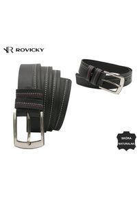 ROVICKY - Pasek męski Rovicky R-PI-03 czarny. Kolor: czarny. Materiał: skóra. Wzór: aplikacja. Styl: klasyczny