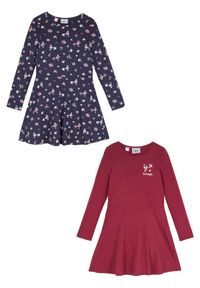 bonprix - Dżersejowa sukienka z czystej bawełny organicznej (2 szt.). Kolor: niebieski. Materiał: jersey, bawełna. Wzór: nadruk