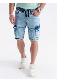 Ombre Clothing - Krótkie spodenki męskie jeansowe - jasny jeans V1. Materiał: jeans. Długość: krótkie
