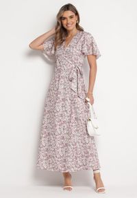 Born2be - Różowa Sukienka Aluva. Okazja: na co dzień. Kolor: różowy. Materiał: tkanina, wiskoza, materiał. Wzór: nadruk, aplikacja, kwiaty. Typ sukienki: kopertowe, proste. Styl: casual. Długość: maxi #3