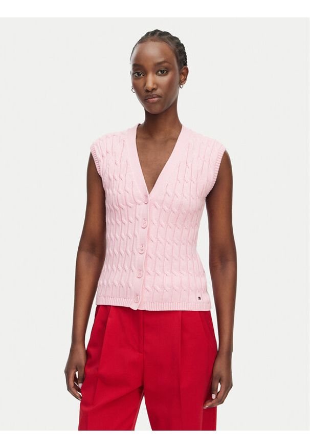 TOMMY HILFIGER - Tommy Hilfiger Kardigan WW0WW50075 Różowy jasny Slim Fit. Kolor: różowy. Materiał: bawełna