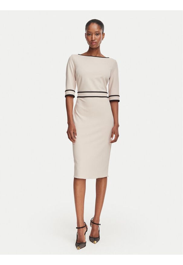 Rinascimento Sukienka koktajlowa CFC0131086003 Beżowy Slim Fit. Kolor: beżowy. Materiał: syntetyk. Styl: wizytowy