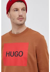 Hugo Bluza bawełniana 50463314 męska kolor brązowy z nadrukiem. Okazja: na co dzień. Kolor: brązowy. Materiał: bawełna. Wzór: nadruk. Styl: casual #3