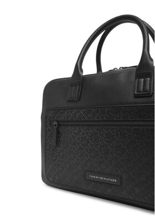 TOMMY HILFIGER - Tommy Hilfiger Torba na laptopa Th Monogram Computer Bag AM0AM13209 Czarny. Kolor: czarny. Materiał: skóra