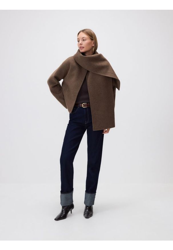 Reserved - Kurtka handmade z wełną - ciemnobrązowy. Kolor: brązowy. Materiał: wełna