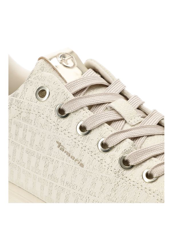 Złote Sneakersy Tamaris Stylowe Obuwie Damskie. Okazja: na co dzień. Zapięcie: sznurówki. Kolor: złoty. Materiał: materiał. Styl: elegancki