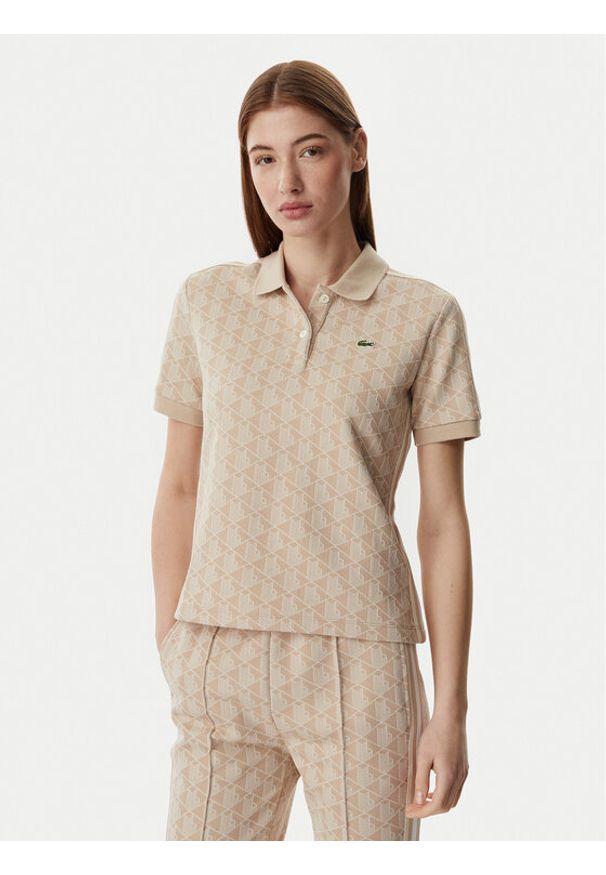 Lacoste Polo DF3364 Beżowy jasny Slim Fit. Typ kołnierza: polo. Kolor: beżowy. Materiał: syntetyk