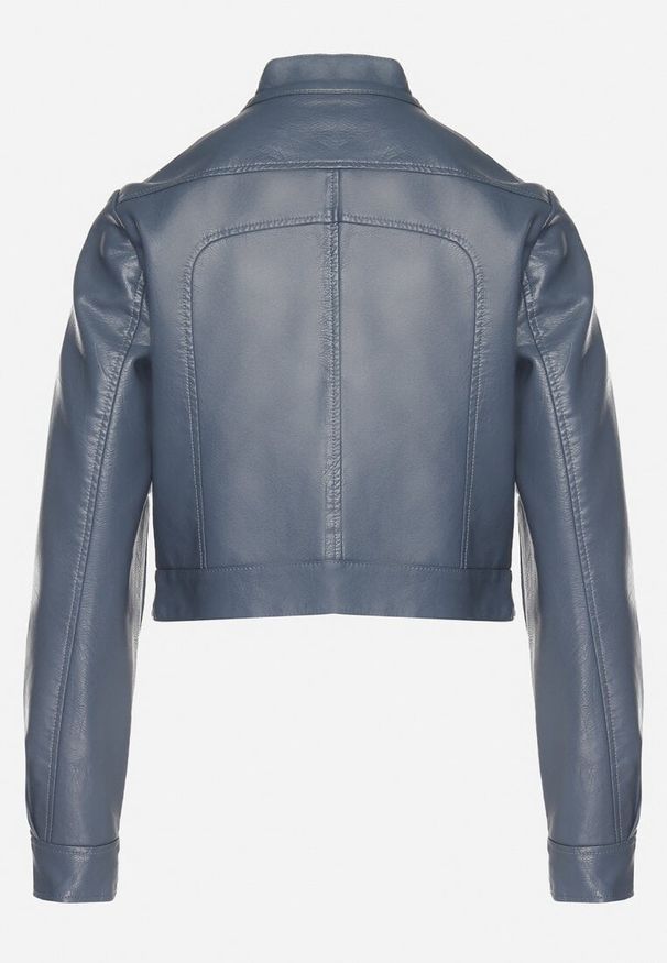 Born2be - Granatowa Kurtka Ramoneska w Motocyklowym Stylu z Klamerką Terlia. Okazja: na co dzień. Kolor: niebieski. Materiał: poliester, jeans. Styl: casual, klasyczny