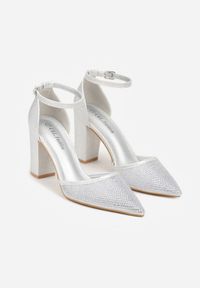 Renee - Srebrne Czółenka na Słupku z Cyrkoniami i Brokatem Myriani. Zapięcie: sprzączka. Kolor: srebrny. Materiał: jeans. Obcas: na słupku. Styl: elegancki #5