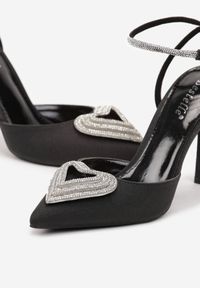 Born2be - Czarne Błyszczące Sandały na Szpilce z Ozdobnym Serduszkiem i Cyrkoniami Vifranc. Kolor: czarny. Wzór: aplikacja. Obcas: na szpilce. Styl: wizytowy #3