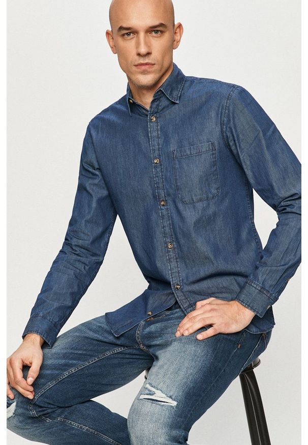 PRODUKT by Jack & Jones - Produkt by Jack & Jones - Koszula jeansowa. Okazja: na co dzień. Typ kołnierza: kołnierzyk klasyczny. Kolor: niebieski. Materiał: jeans. Długość rękawa: długi rękaw. Długość: długie. Styl: casual, klasyczny