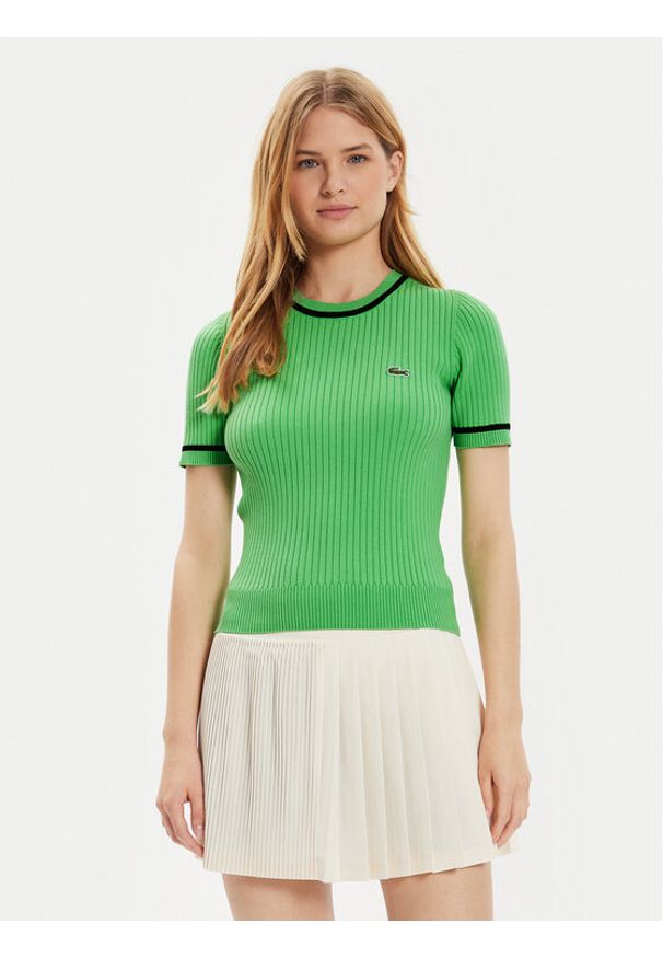 Lacoste Sweter AF6946 Zielony Slim Fit. Kolor: zielony. Materiał: syntetyk