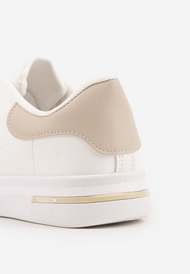 Born2be - Biało-Beżowe Sneakersy Sznurowane na Płaskiej Podeszwie Azih. Kolor: biały. Obcas: na płaskiej podeszwie