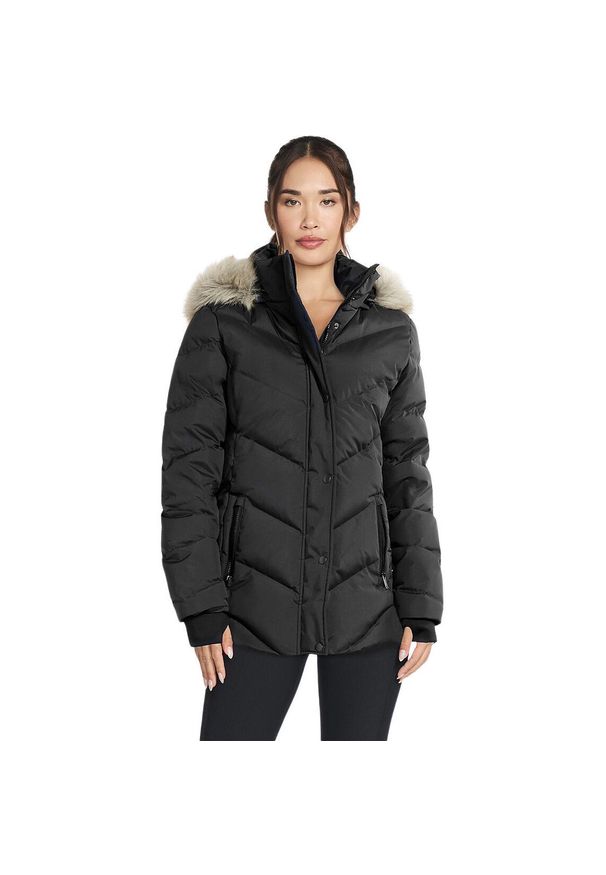 skechers - Kurtka Skechers On-the-GO Cozy Fit Journey Parka, Kobiety. Kolor: czarny. Materiał: puch, poliester, materiał. Sport: turystyka piesza