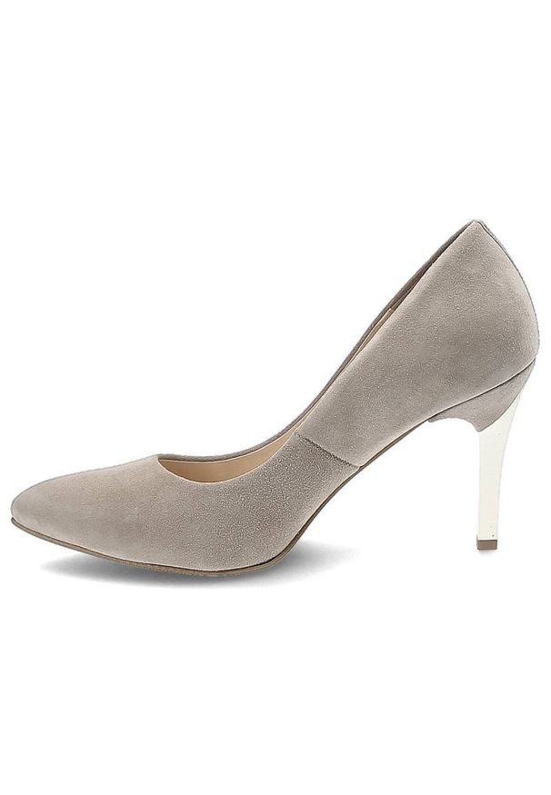 DAMISS - Beżowe Czółenka Damiss Eleganckie Buty Damskie Na Szpilce. Zapięcie: bez zapięcia. Kolor: beżowy. Materiał: skóra, zamsz. Szerokość cholewki: normalna. Wzór: aplikacja. Obcas: na szpilce. Styl: elegancki