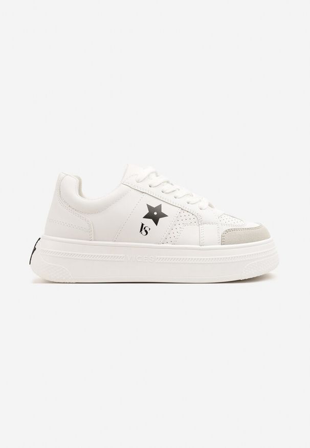 Renee - Biało-Czarne Sneakersy Vices na Platformie z Gwiazdką Fenarra. Okazja: na co dzień. Kolor: biały. Materiał: jeans, skóra. Obcas: na platformie
