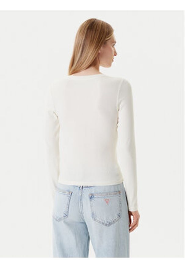 Guess Jeans Bluzka W5YP38 KA0H1 Écru Slim Fit. Kolor: kremowy. Materiał: bawełna